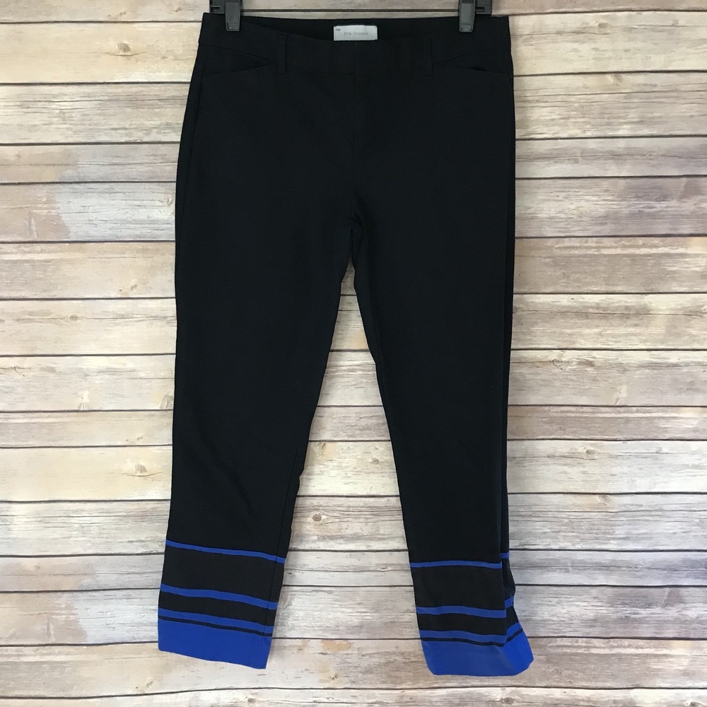 Gap Womens Pants Cotton Stretch Capri Slim Straight Leg Striped Ankle Blue 4